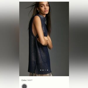 Anthropologie pilcro foil oversized sweater vest small medium navy blue long